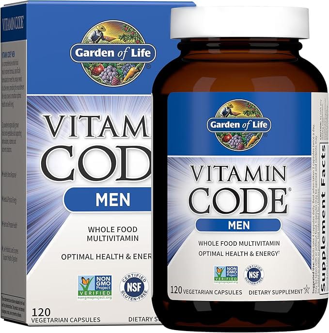 Garden of Life Vitamin Code for Men bottle & box with 120 vegetarian capsules.