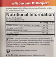 Nutritional information label for a supplement with Curcumin C3 Complex