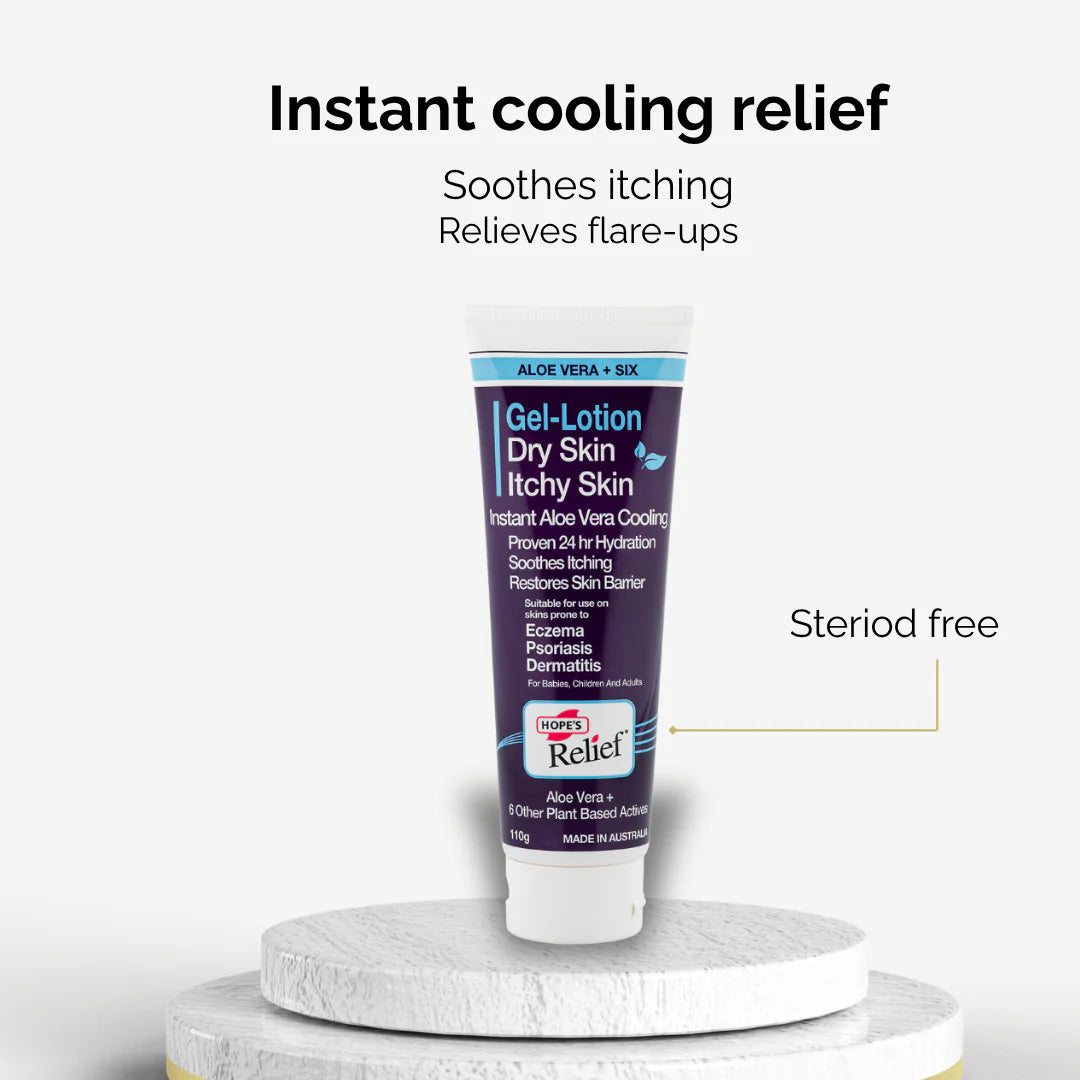 Tube of Nivea Relief Gel-Lotion on a white background with text about instant cooling relief.