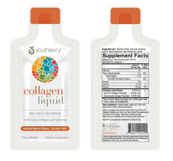 Youtheory Collagen Liquid 5,000mg – Natural Berry Flavour  30 x 30ml Pack