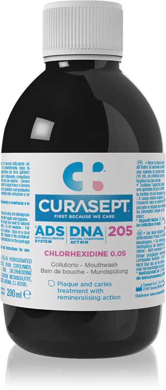 Curasept Maintenance Mouthwash 0.05%  bottle, 200ml, alcohol-free.