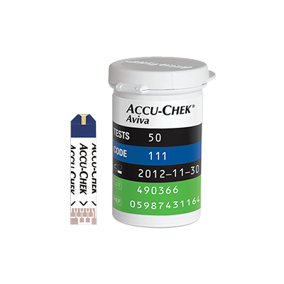 Single Accu-Chek Aviva test strip.