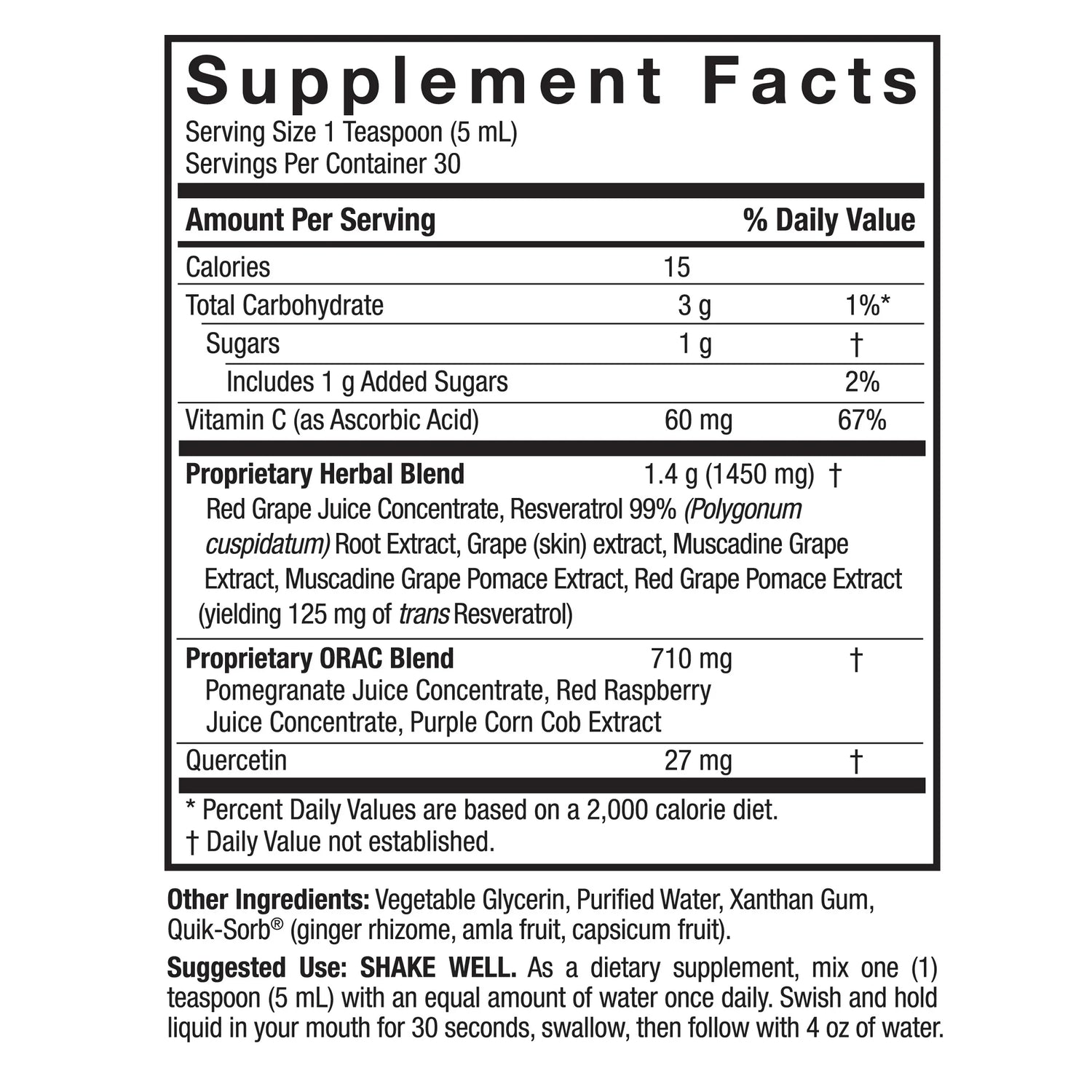 Nature's Answer Resveratrol Reserve 150ml supplement facts and directions