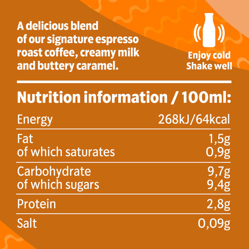 Starbucks Frappuccino caramel iced coffee nutrition information label bottles pack 8 x 250ml