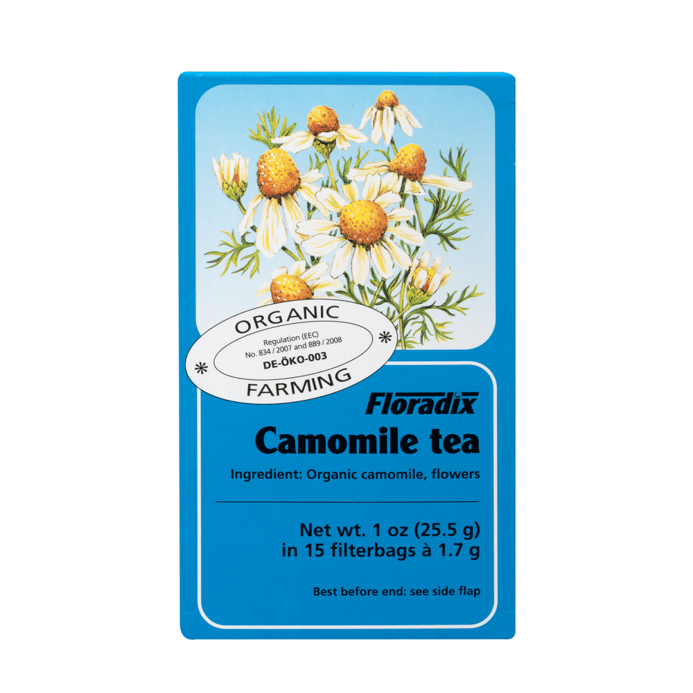 Floradix Organic Chamomile Herbal Tea box, 15 teabags.