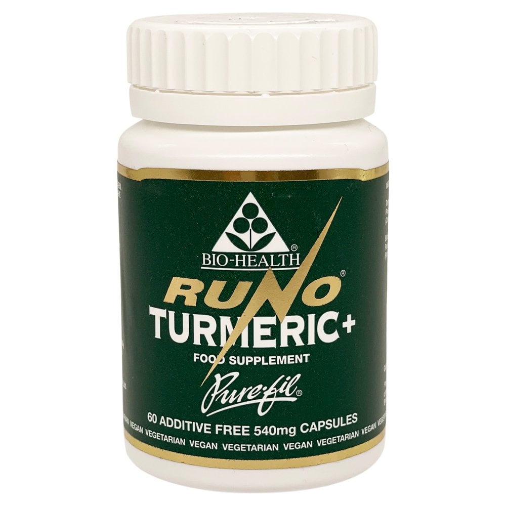 Bio-Health Runo Turmeric plus capsules bottle vegan supplement 60 capsules