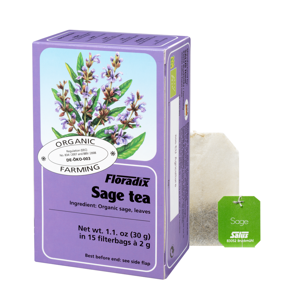 Floradix Organic Sage Herbal Tea box, 15 teabags.