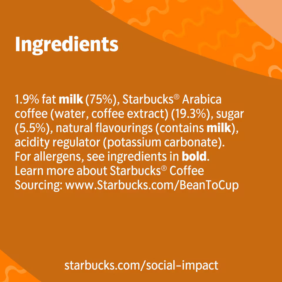 Starbucks Frappuccino caramel iced coffee ingredients label bottles pack 8 x 250ml