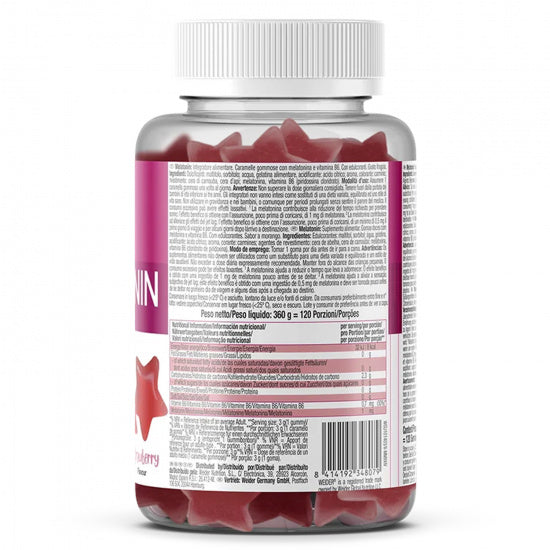 Product barcode for Weider 1mg Melatonin strawberry gummies.