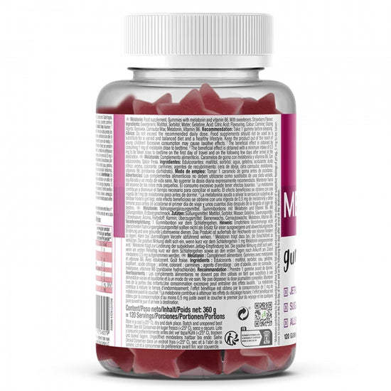 Ingredients and usage instructions for Weider Melatonin gummies.