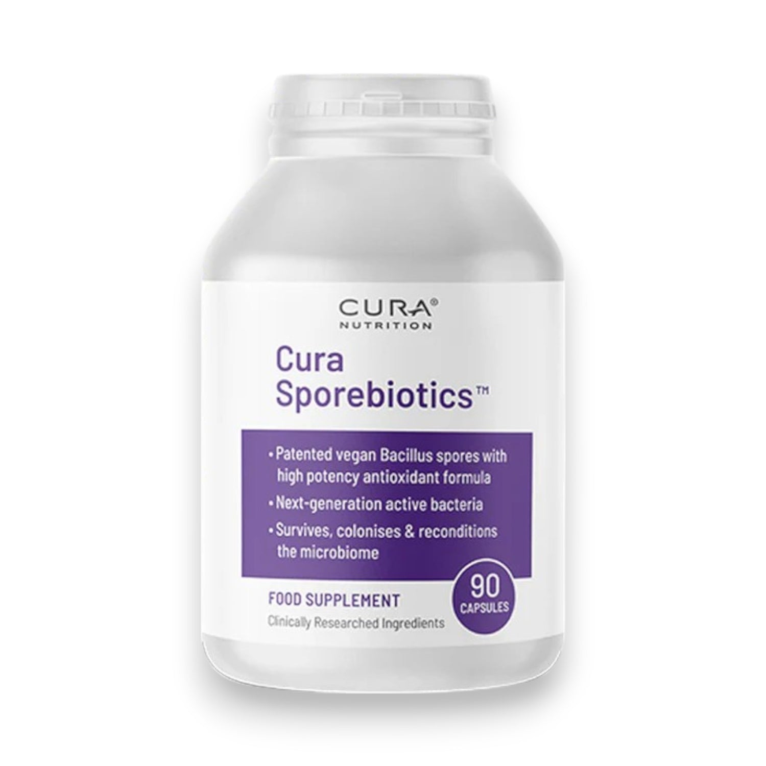 Cura Nutrition Sporebiotics™ – Vegan Bacillus Spore Probiotic with Antioxidants, 90 Capsules