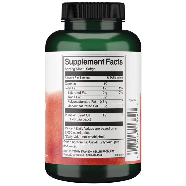 Swanson Pumpkin Seed Oil 1000mg 100 Softgels supplement bottle with label on a white background