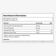 Nutritional information label for a supplement with detailed nutrient content and reference intake.