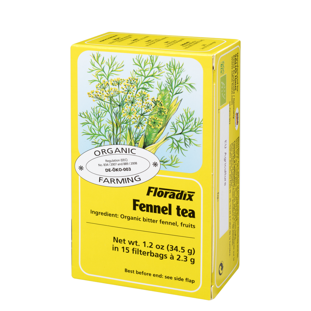 Floradix Organic Fennel Herbal Tea box, 15 teabags.