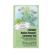 Floradix Organic Anise Fennel Caraway Herbal Tea blend box, 15 teabags.