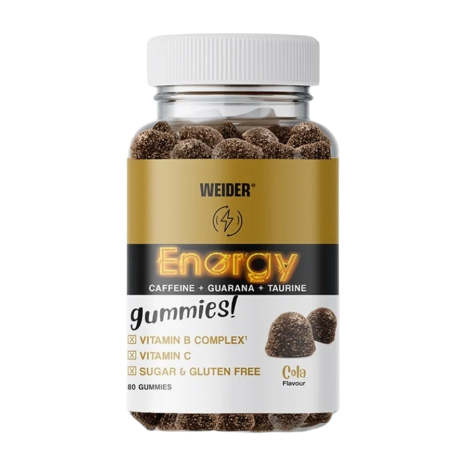 Bottle of Weider Energy Gummies on a white background