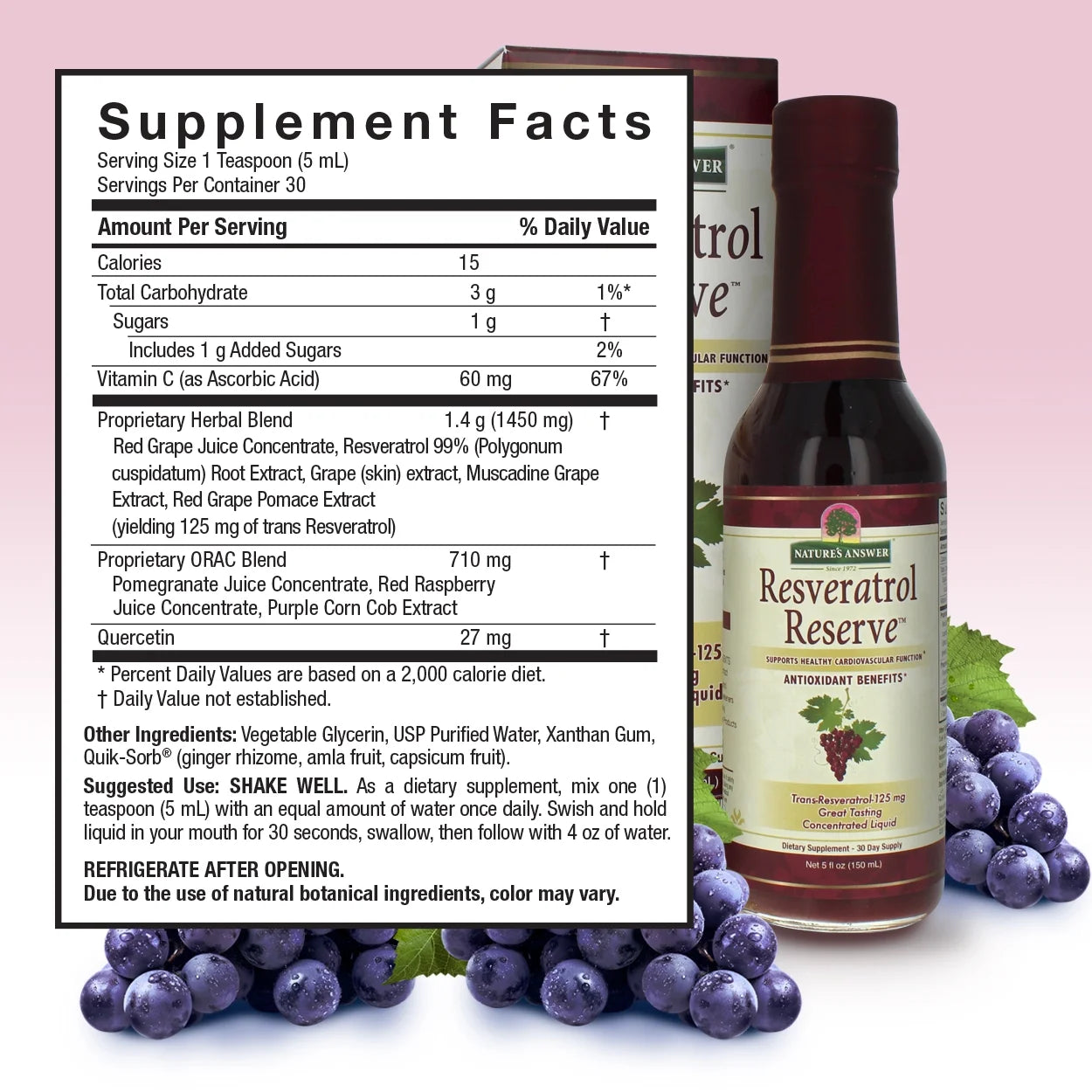 Nature's Answer Resveratrol Reserve 150ml supplement facts and directions