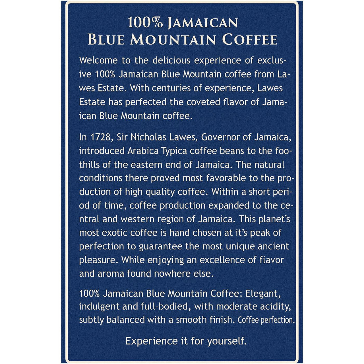 Lawes Estate Jamaican Blue Mountain Whole Bean Coffee 