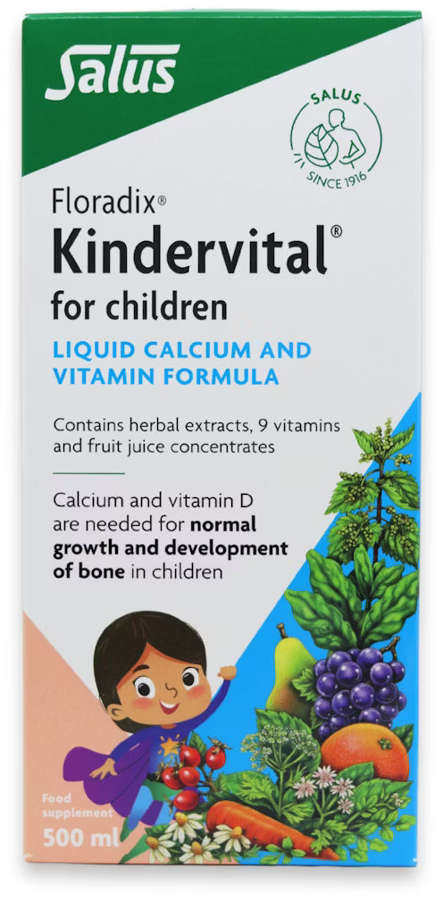 Floradix Kindervital Liquid Vitamin & Calcium for Children box, 500ml.