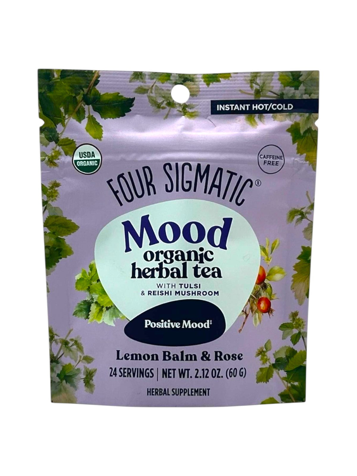 Four Sigmatic Mood organic herbal tea package on a white background