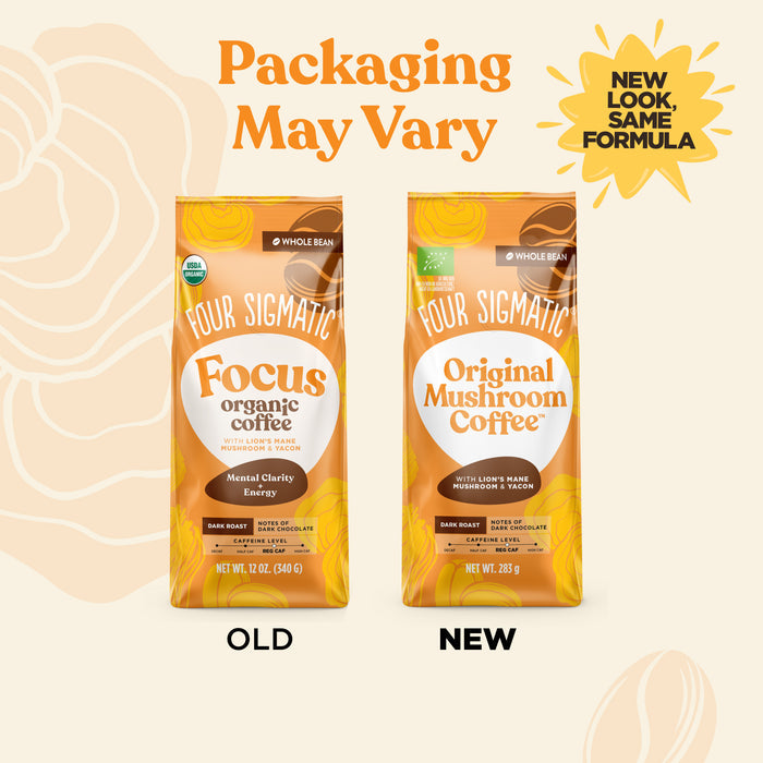 Four Sigmatic Original Mushroom Whole Bean Coffee, Dark Roast - 283g. Packaging may vary.