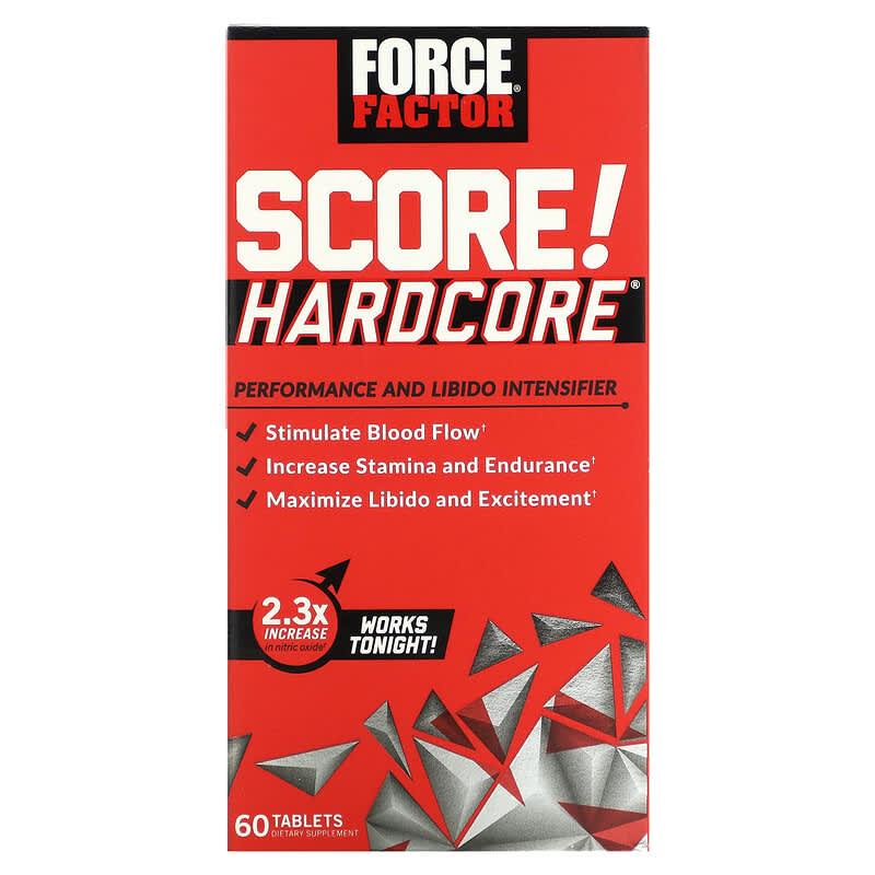 Force Factor Score! Hardcore supplement packaging on a white background
