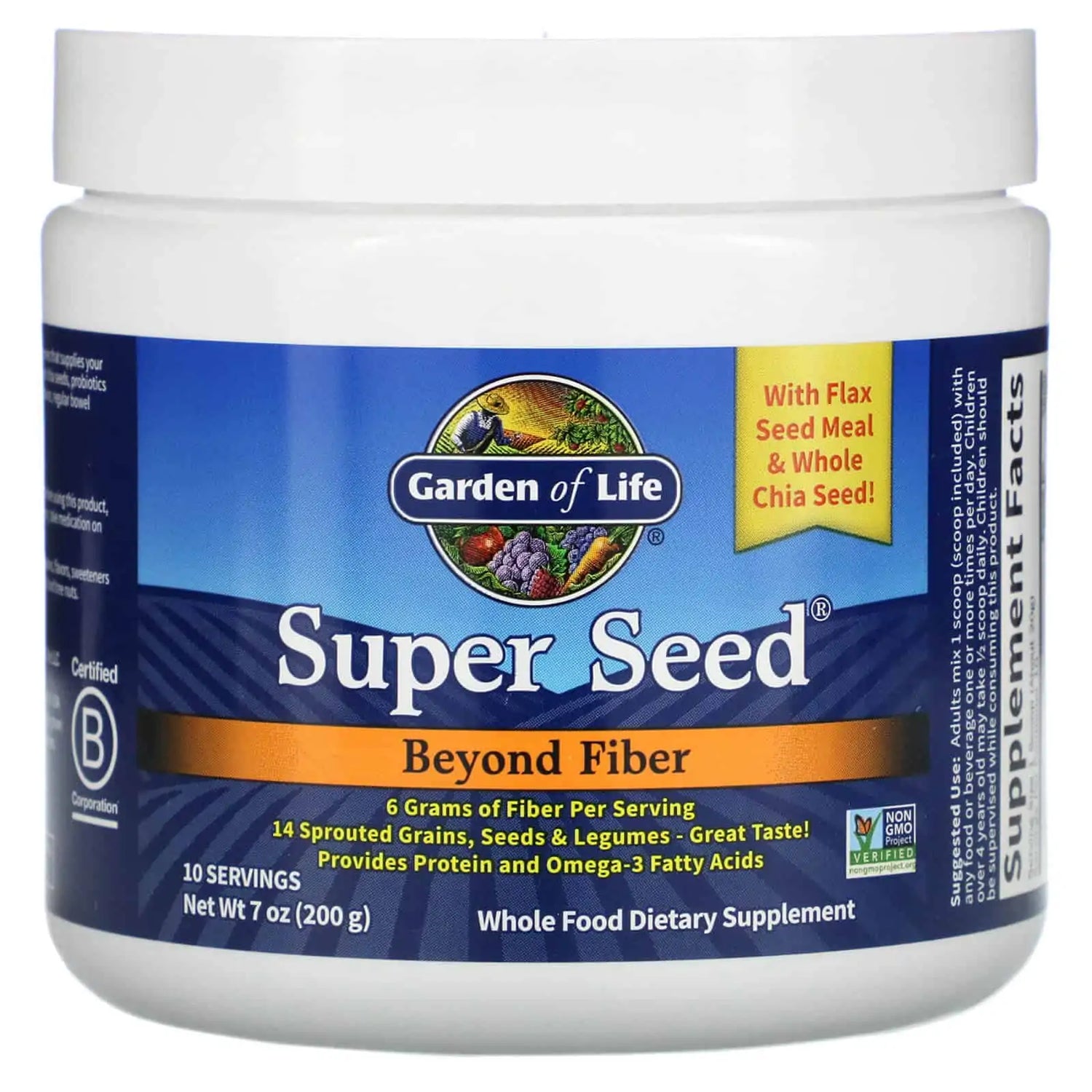 Garden of Life Super Seed Supplement tub, Whole Food Fiber & Protein.