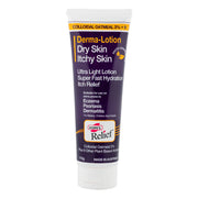 Tube of Derma-Lotion for dry skin and itchy skin on a white background