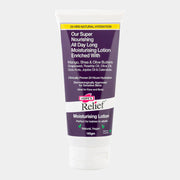 Tube of Hope's Relief moisturizing lotion with purple label on a white background
