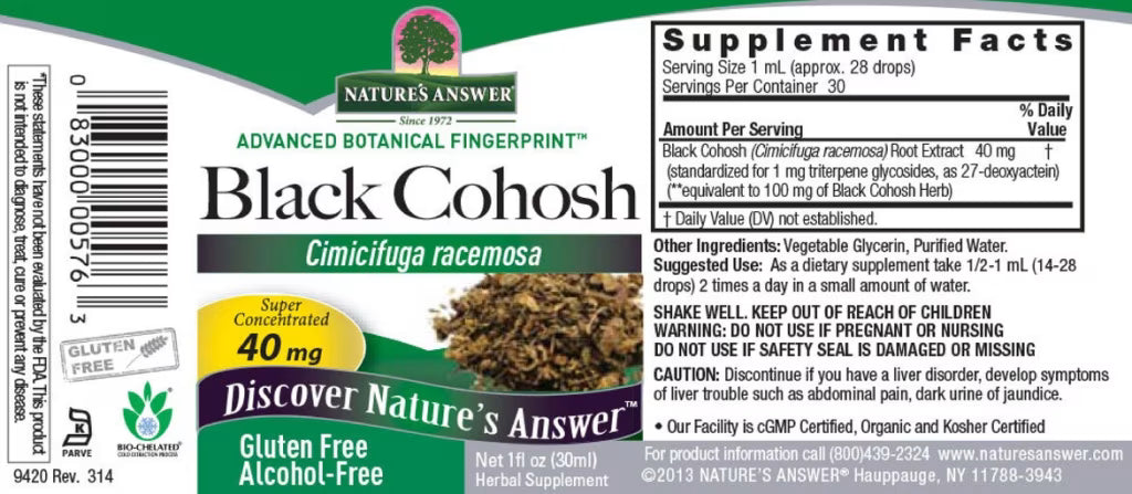 Nature's Answer Alcohol-Free Black Cohosh Root Extract 30ml barcode packaging