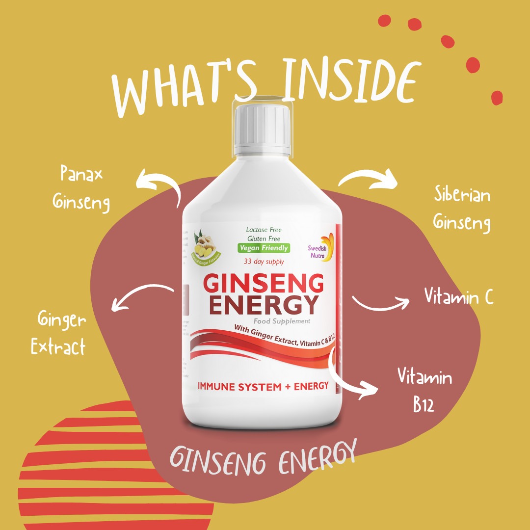 Lifestyle/use image: Swedish Nutra Ginseng Energy liquid ginger flavour daily use 500ml