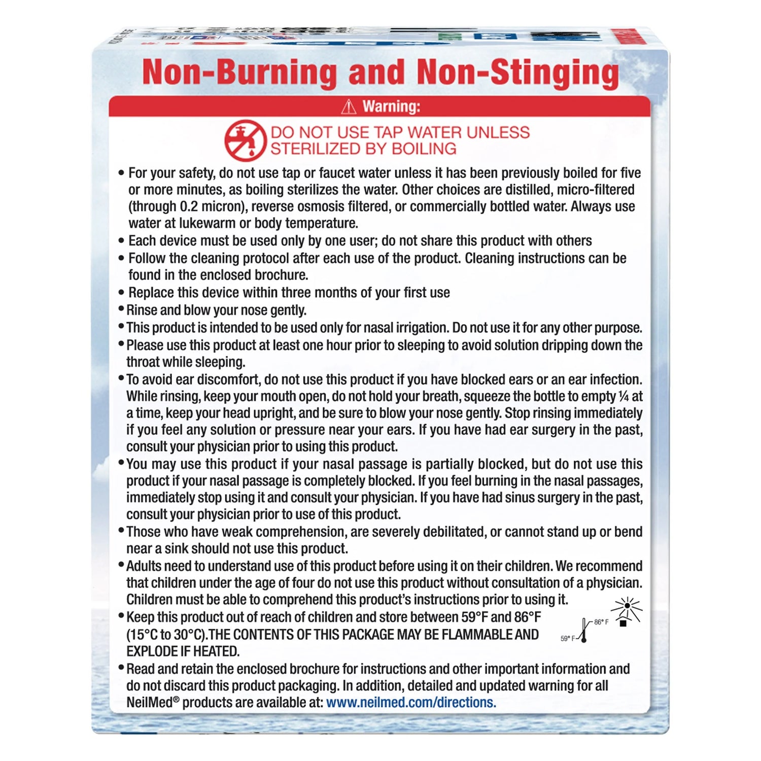 Side image: NeilMed Sinus Rinse kit bottles 240ml 250 sachets nasal spray value pack warning 