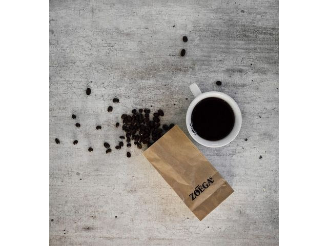 Zoégas Skånerost dark roast ground filter coffee 450g prepared filter coffee cup lifestyle