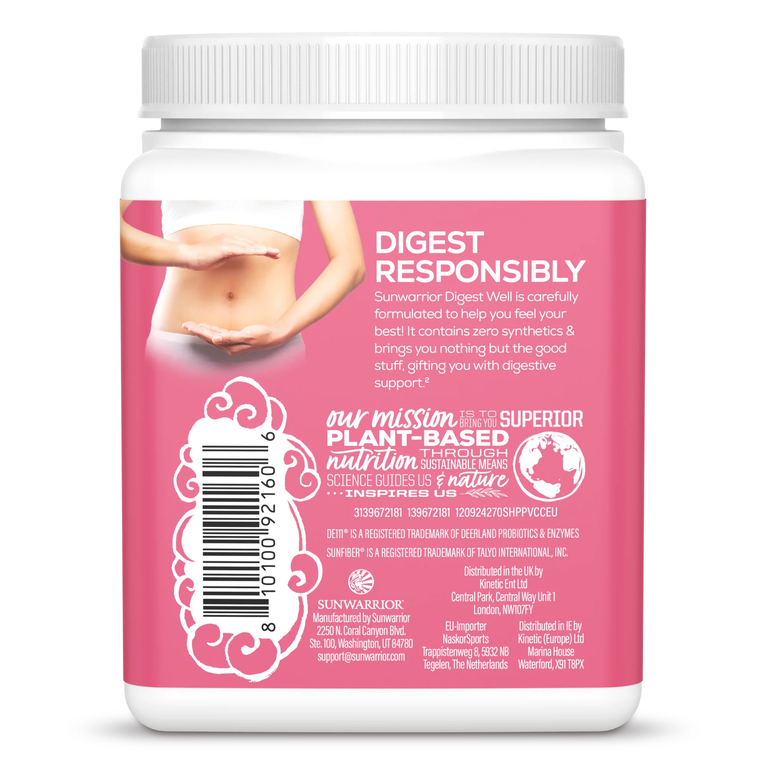 Sunwarrior Shape Digest Well Pineapple Vanilla powder supplement tub barcode packaging 270g
