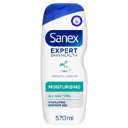 Front image: Sanex Expert Skin Health moisturising shower gel bottle body wash 570ml