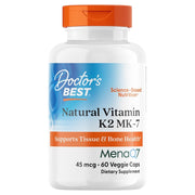 Doctor's Best Natural Vitamin K2 MK-7 with MenaQ7, bottle packaging, unflavoured, 45mcg, 60 veggie capsules