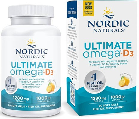 Nordic Naturals Ultimate Omega-3 1280mg + 1000 IU D3 Lemon 60 Softgels