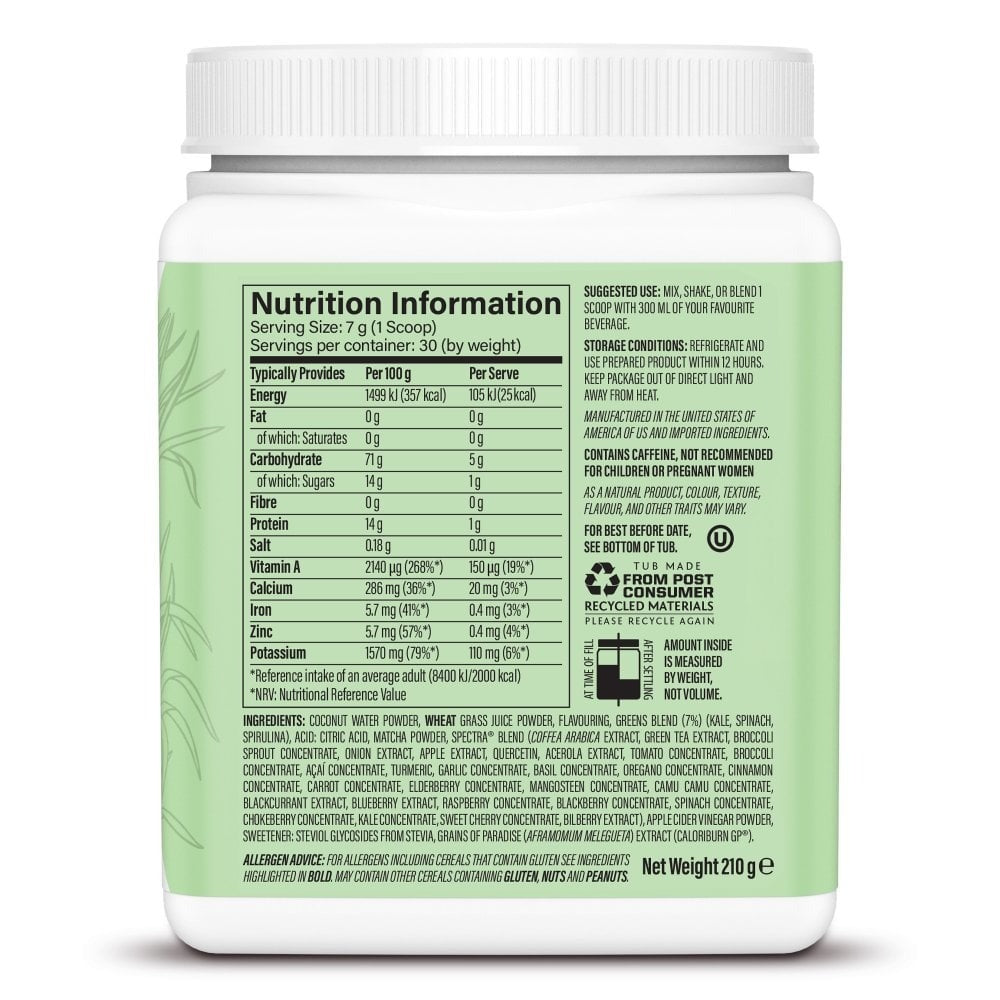 Sunwarrior Shape Thermo Greens green apple supplement facts ingredients powder tub 210g
