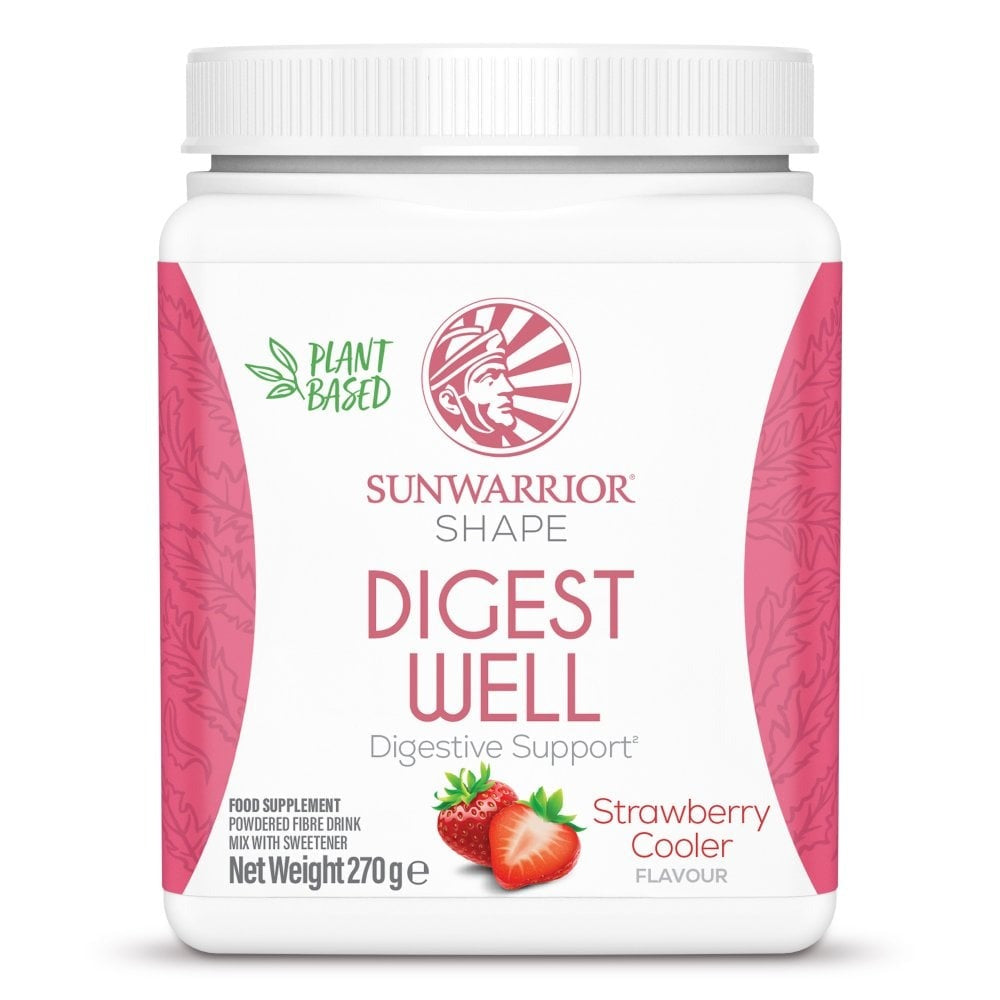Sunwarrior Shape Digest Well Strawberry Cooler plant based drink mix powder tub 270g