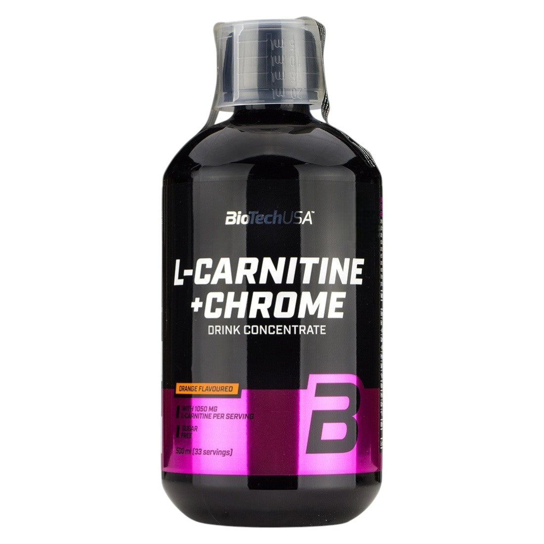 Front Image: BioTechUSA L-Carnitine Chrome orange liquid supplement 500ml bottle front