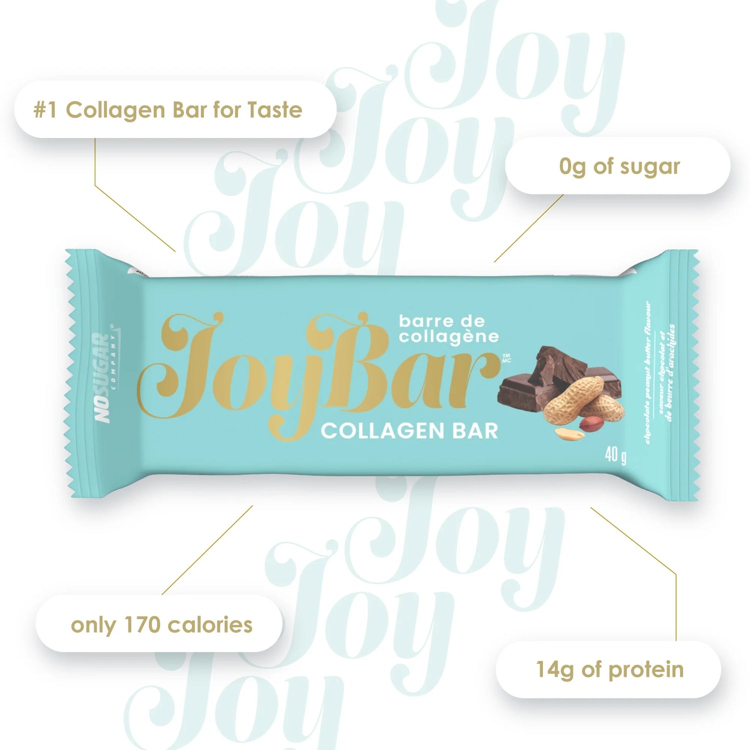 No Sugar Company JoyBar Chocolate Peanut Butter Collagen Bar 40g