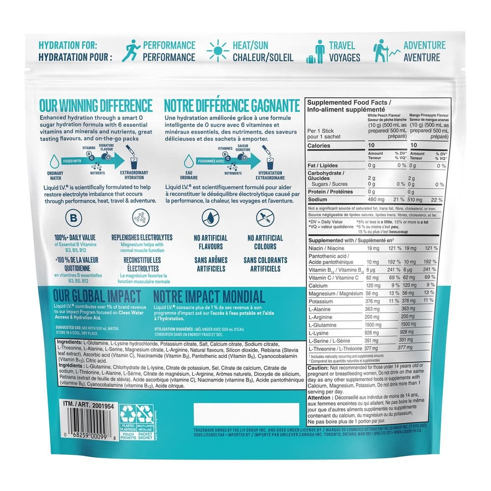 Liquid I.V. Hydration Multiplier Sugar-Free nutrition and ingredients 30 x 10g
