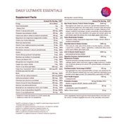 IM8 Daily Ultimate Essentials supplement facts and ingredients label od acai + mixed berry 30 sachets