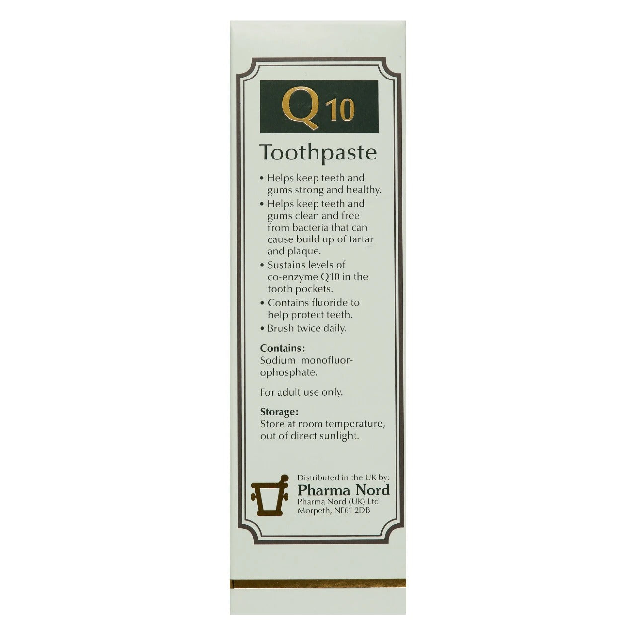 Pharma Nord Zymbion Q10 Toothpaste, toothpaste tube packaging, Fresh Spearmint flavour, 75ml, ingredients information