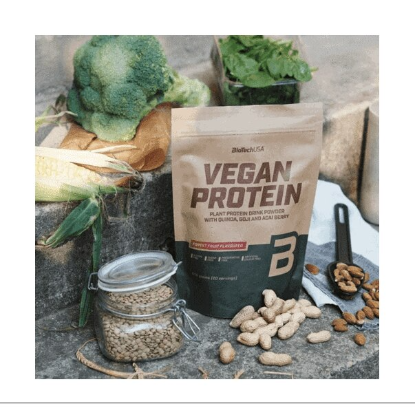 Lifestyle/use image: BioTechUSA Vegan Protein chocolate cinnamon plant protein powder 2kg