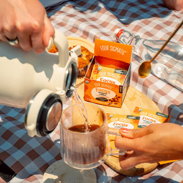 How to use
Four Sigmatic instant coffee preparation instructions sachet display on white background