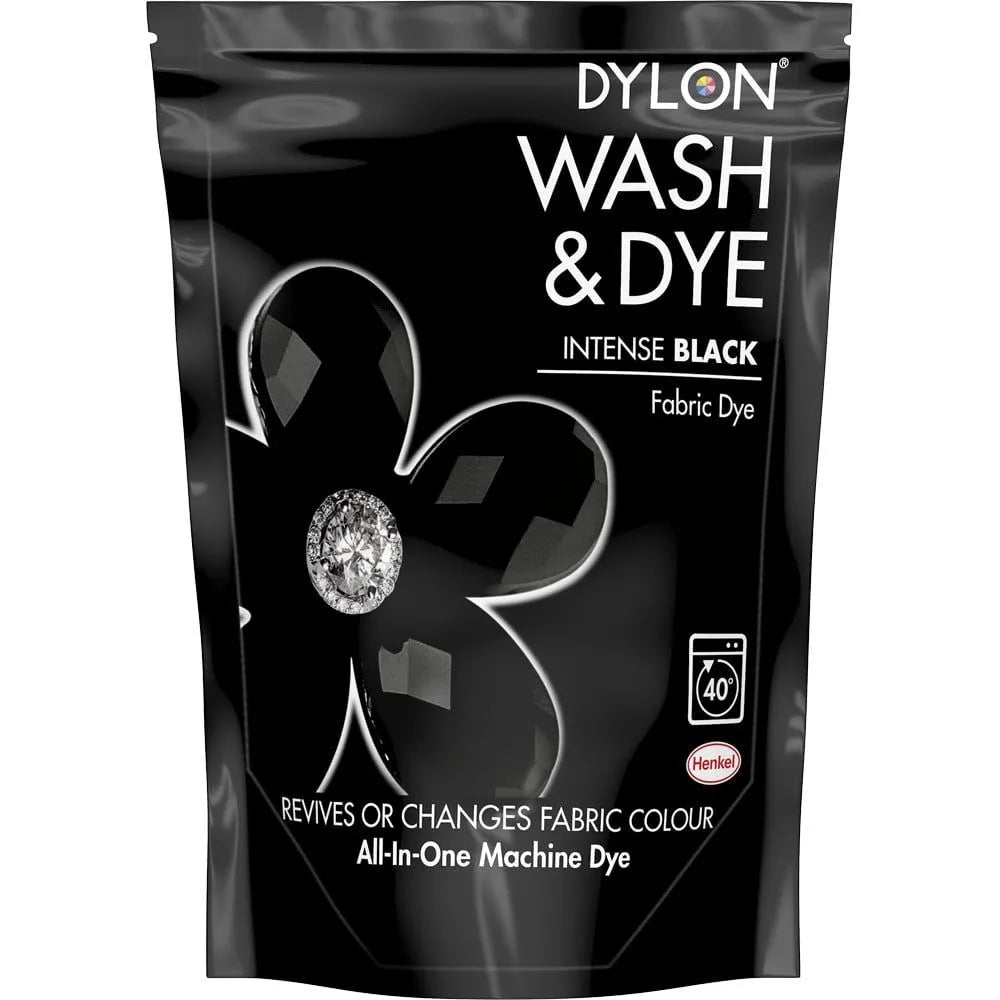 Dylon Wash & Dye Intense Black Powder Fabric Dye 350g packaging