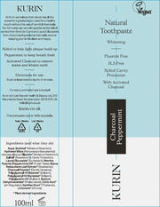 Kurin Fluoride Free Natural Whitening Toothpaste Charcoal Peppermint 100ml ingredients and how to use