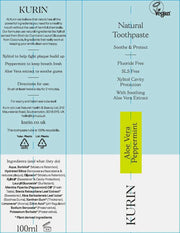 Kurin Fluoride Free Natural Aloe Vera Peppermint Toothpaste 100ml ingredients and how to use