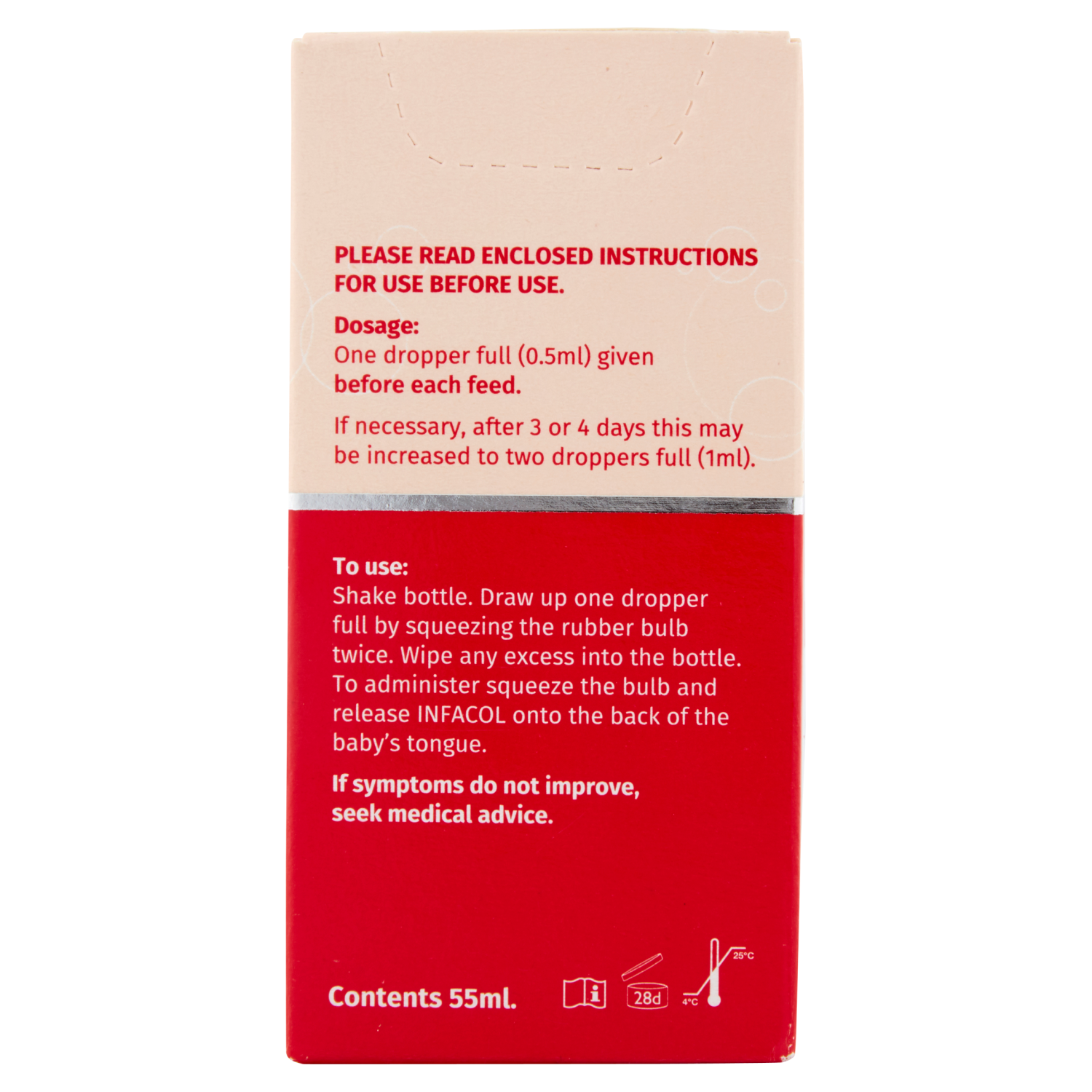 Infacol Simeticone Oral Suspension – 55ml box how to use.